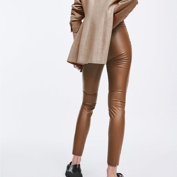 Zara • Brown faux leather leggings - Picture 2 of 5